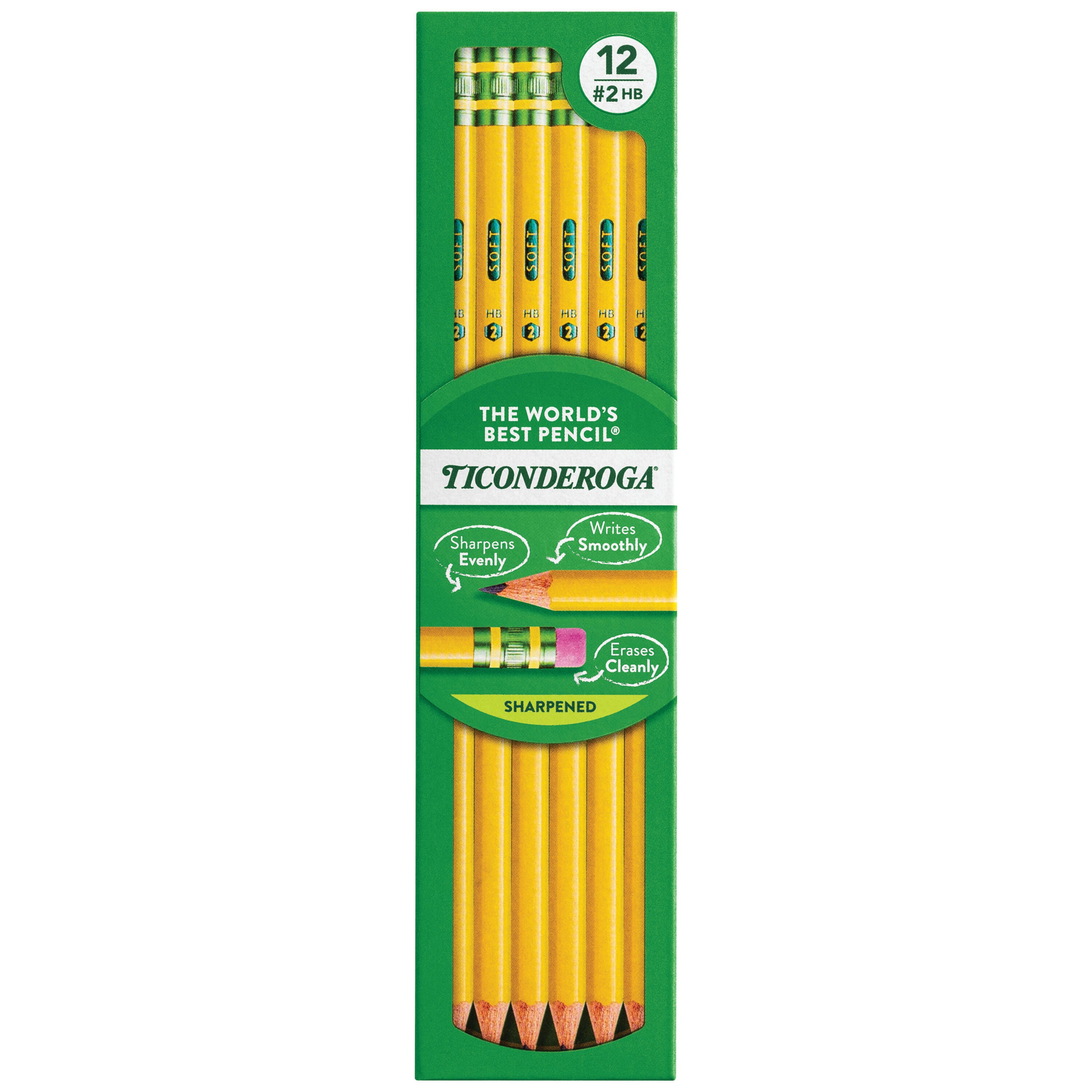 Ticonderoga Original Pre-Sharpened Graphite Pencils with Erasers, No 2 Tip, Pack of 12 087190